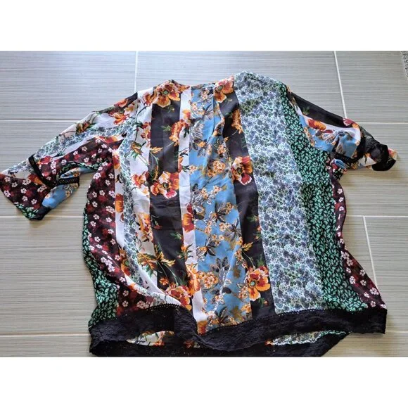Ulla Popken Plus Size 20/22 Floral Patchwork Tunic Top Lace 20/22 Sheer Flowy - Picture 10 of 10